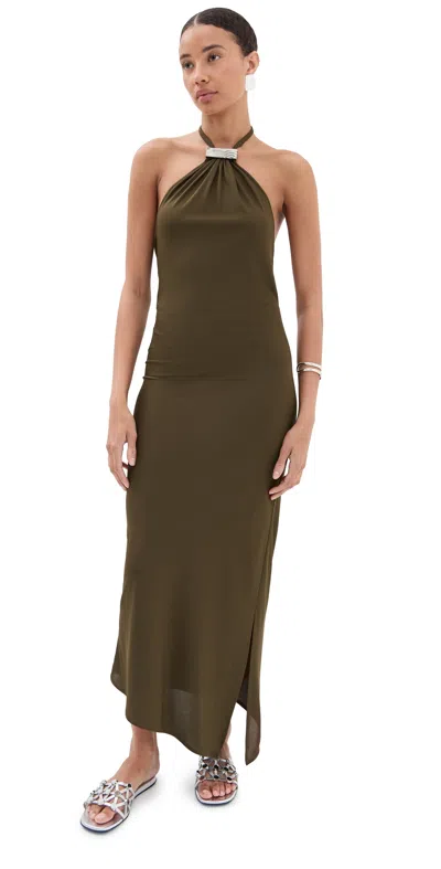 Attico Womens Military Green Halterneck Regular-fit Woven Midi Dress In Green
