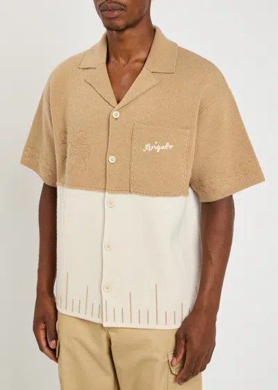 Axel Arigato Pier Textured Logo-embroidered Wool Shirt In Brown