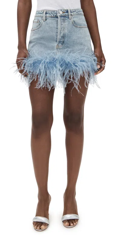 Retroféte Elvie Feather-embellished Denim Skirt