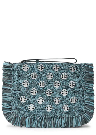 Rabanne Fringed Disc-embellished Raffia Pouch