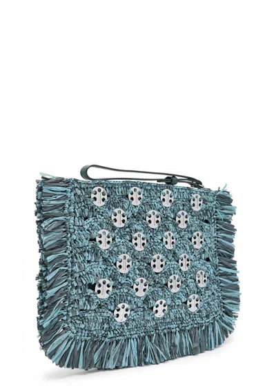 Rabanne Fringed Disc-embellished Raffia Pouch