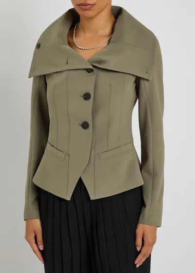 High Scrunch Panelled Crepe Jacket In Green