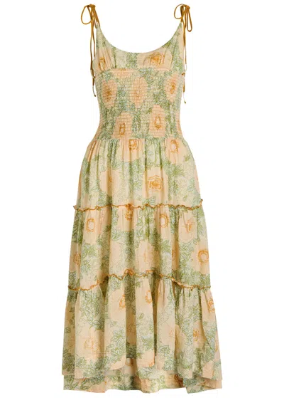 Free People Adriel Floral-print Cotton Midi Dress In Green