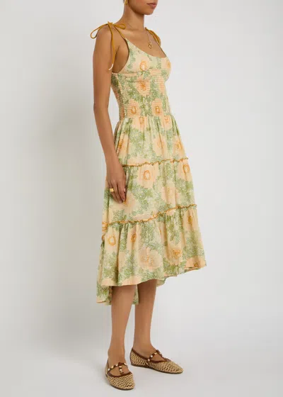 Free People Adriel Floral-print Cotton Midi Dress In Green