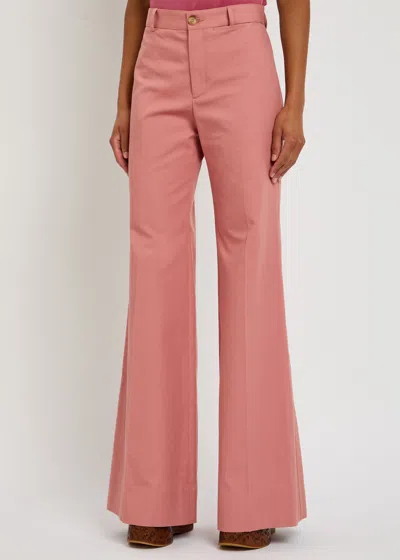 Chloé Cotton High Waist Flared Trousers With Back Pockets