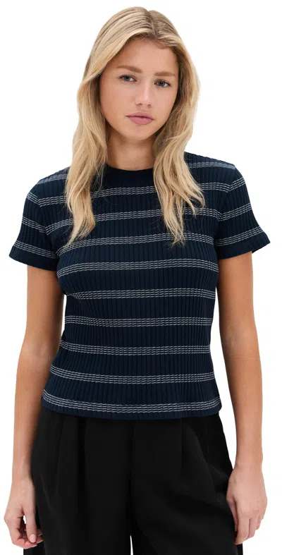 Vince Striped Short Sleeve Crew Top Coastal Combo In Blue