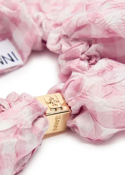 Ganni Checked Crinkled Taffeta Scrunchie In Pink