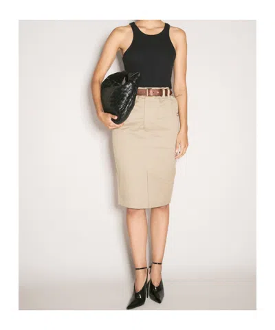 Saint Laurent Gabardine Pencil Skirt In Neutral