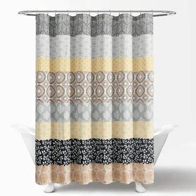 Hivvago 72-in. Yellow Black White Grey Floral Damask Boho Polyester Shower Curtain In Multi