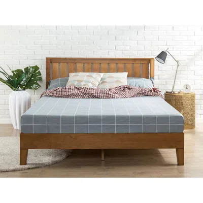 Hivvago Queen Solid Wood Platform Bed Frame With Headboard In Medium Brown Finish In Brown