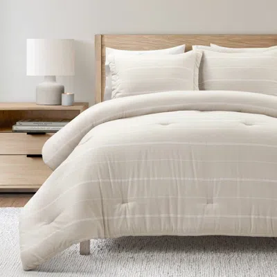 Hivvago Beige Off-white Stripe Lightweight 3-piece Comforter Set In Neutral