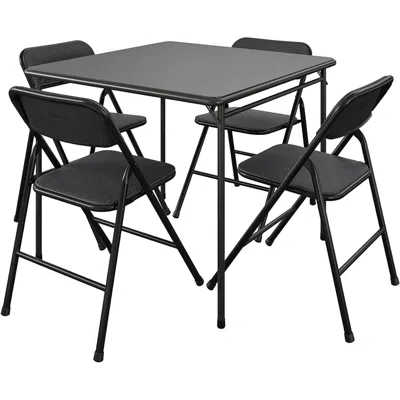 Hivvago Black 5-piece Square Folding Dining Table With 4 Chairs Guest Set Card Table In Black