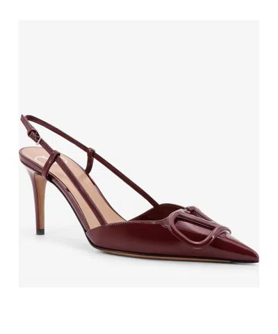 Valentino Patent Leather Slingback Pumps With Stiletto Heel In Burgundy