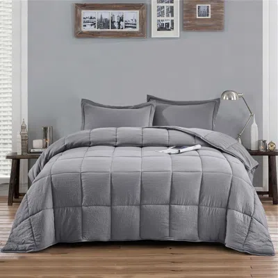 Hivvago King Size Grey 3 Piece Microfiber Reversible Comforter Set In Gray