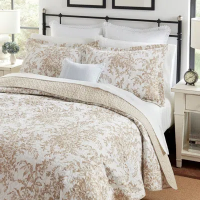 Hivvago Full/queen 3 Piece Bed-in-a-bag Bohemian Tan Beige Floral Cotton Quilt Set In Neutral
