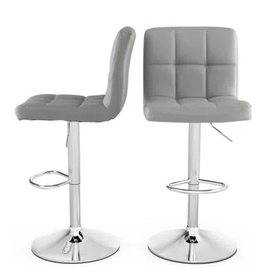 Hivvago Set Of 2 Modern Adjustable Height Barstools W/ Comfortable Grey Pu Leather Seat In Gray