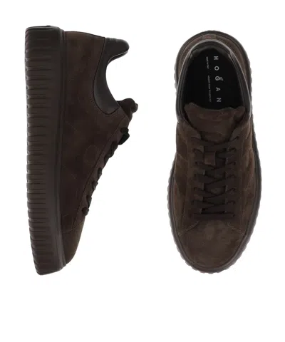 Hogan Brown Suede Sneakers With Padded Collar In Brown