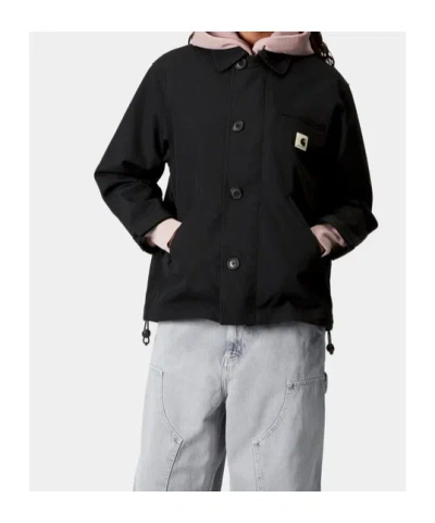 Carhartt Structured Short Coat With Button-up Front And Flap Pockets In Black