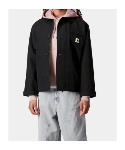 Carhartt Structured Short Coat With Button-up Front And Flap Pockets In Black