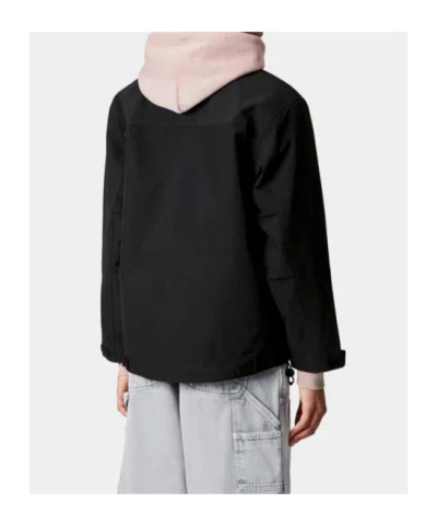 Carhartt Structured Short Coat With Button-up Front And Flap Pockets In Black