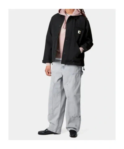 Carhartt Structured Short Coat With Button-up Front And Flap Pockets In Black