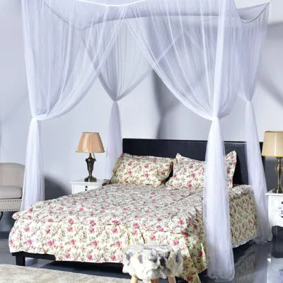 Hivvago White 4-post Bed Princess Canopy Net Netting For Full Or Queen Size Beds In Multi