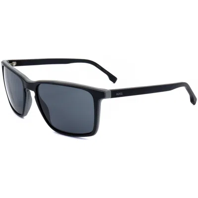 Hugo Boss Grey Rectangular Men's Sunglasses Boss 1556/o/s 0o6w/ir 57 In Black