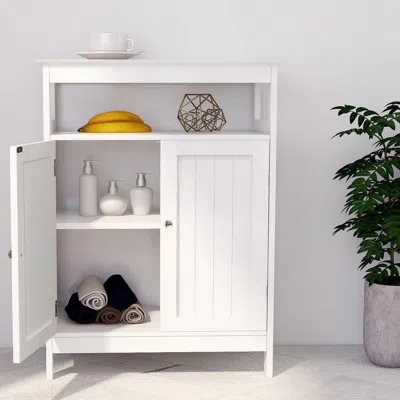 Hivvago 2-door Bathroom Linen Cabinet With Storage Shelf In White Wood Finish In White