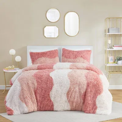 Hivvago Twin/twin Xl Pink Blush White Reversible Soft Sherpa Faux Fur 2-pc Comforter Set In Pink