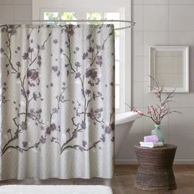 Hivvago 72 X 72 In Cotton Shower Curtain With Purple Grey Beige Floral Blossom Pattern In Multi