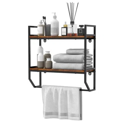 Hivvago Wall Mounted Over Toilet 2-shelf Bathroom Shelving Unit With Towel Bar In Brown