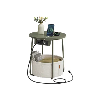 Breebe Side Table With Charging Station In Green