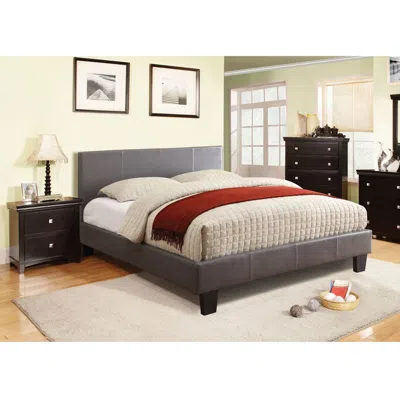 Hivvago Queen Size Platform Bed With Headboard Upholstered In Gray Faux Leather In Black