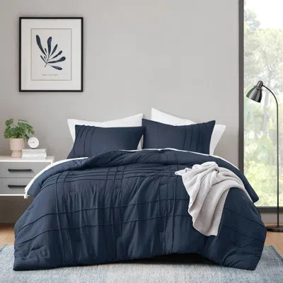 Hivvago Microfiber Pleated Bohemian Style Pre-washed Comforter Set In Navy In Blue