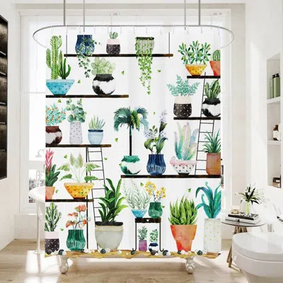 Hivvago 72-in. Watercolor Plants Botanical Floral Flower Pots Succulents Shower Curtain In Multi