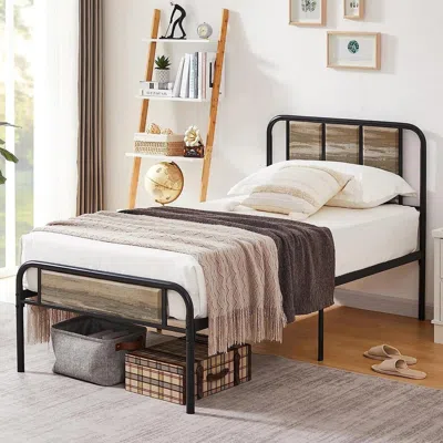 Hivvago Twin Grey Wood Metal Platform Bed Frame With Rounded Headboard Footboard In Multi
