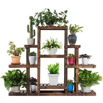 Hivvago Modern Farmhouse 6-tier Wooden Bookcase Plant Stand Shelving Unit In Brown