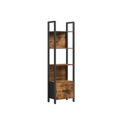 Breebe 5-tier Book Shelf With Drawer - Rustic Brown, Black In Brown