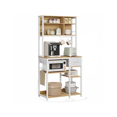 Breebe Bakers Rack With Charging Station In White