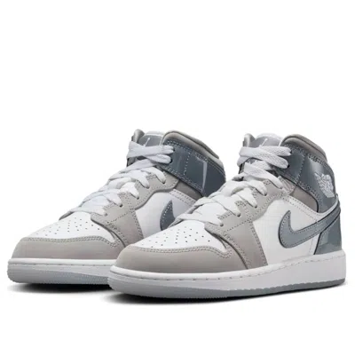 Air Jordan (gs)  1 Mid 'white Medium Cool Grey' In Gray