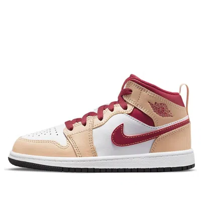 Air Jordan (ps)  1 Mid 'light Curry Cardinal Red'
