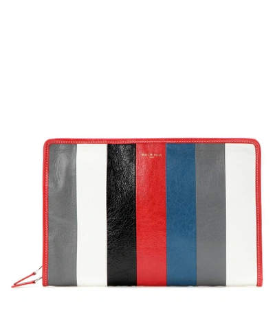 Shop Balenciaga Bazar Leather Clutch In Gris