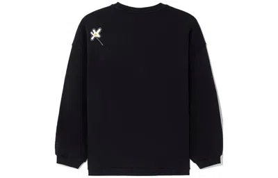 Li-ning Cf Sports Fashion Series Flowers Alphabet Printing Loose Fleece Lined Round Neck Pullover Ho In Black