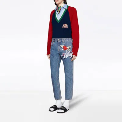 Gucci V-neck Wool Sweater With Lyre 'blue'
