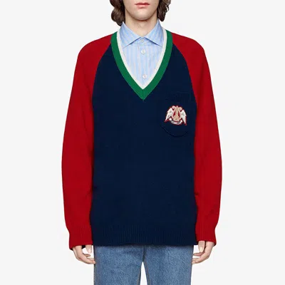Gucci V-neck Wool Sweater With Lyre 'blue'