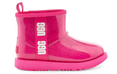 Ugg Classic Clear Mini Ii Large Logo Fleece Lined Big Boys Pink Red
