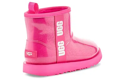 Ugg Classic Clear Mini Ii Large Logo Fleece Lined Big Boys Pink Red