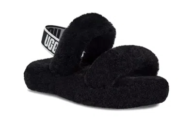 Ugg Oh Yeah Sheepskin Slingback Slippers In Black