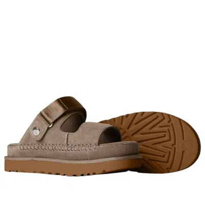 Ugg Goldenstar Glide Suede Sandals Smoke Plume In Brown