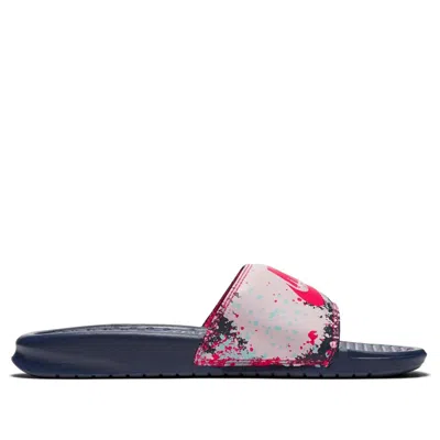 Nike (wmns)  Benassi Jdi Print Splash Ink Minimalistic Unisex Black Pink Slippers In Multi